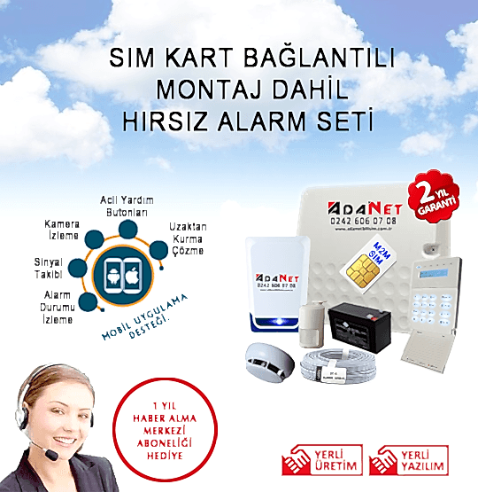 Sim Kart Bağlantılı Kablolu Alarm Seti